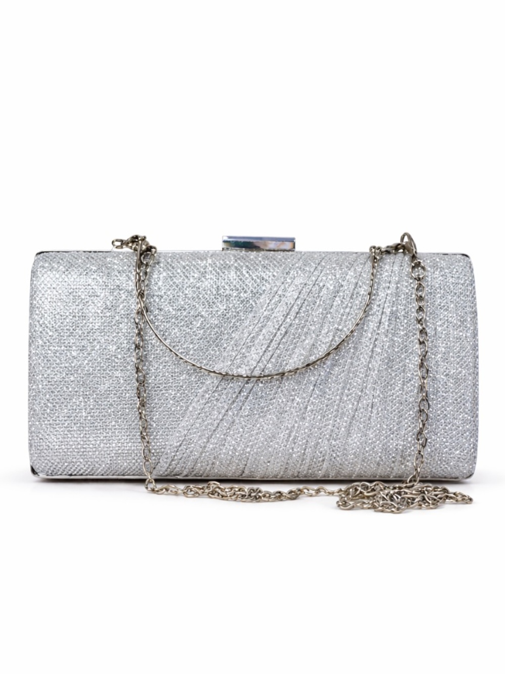Stilla Silver Shimmer Kiss Lock Evening Clutch with Chain Strap – OS EUC
